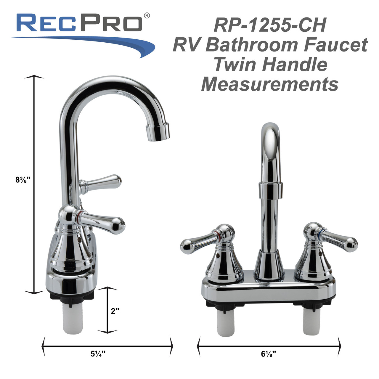 RV Bathroom Faucet with Twin Handles Chrome RecPro