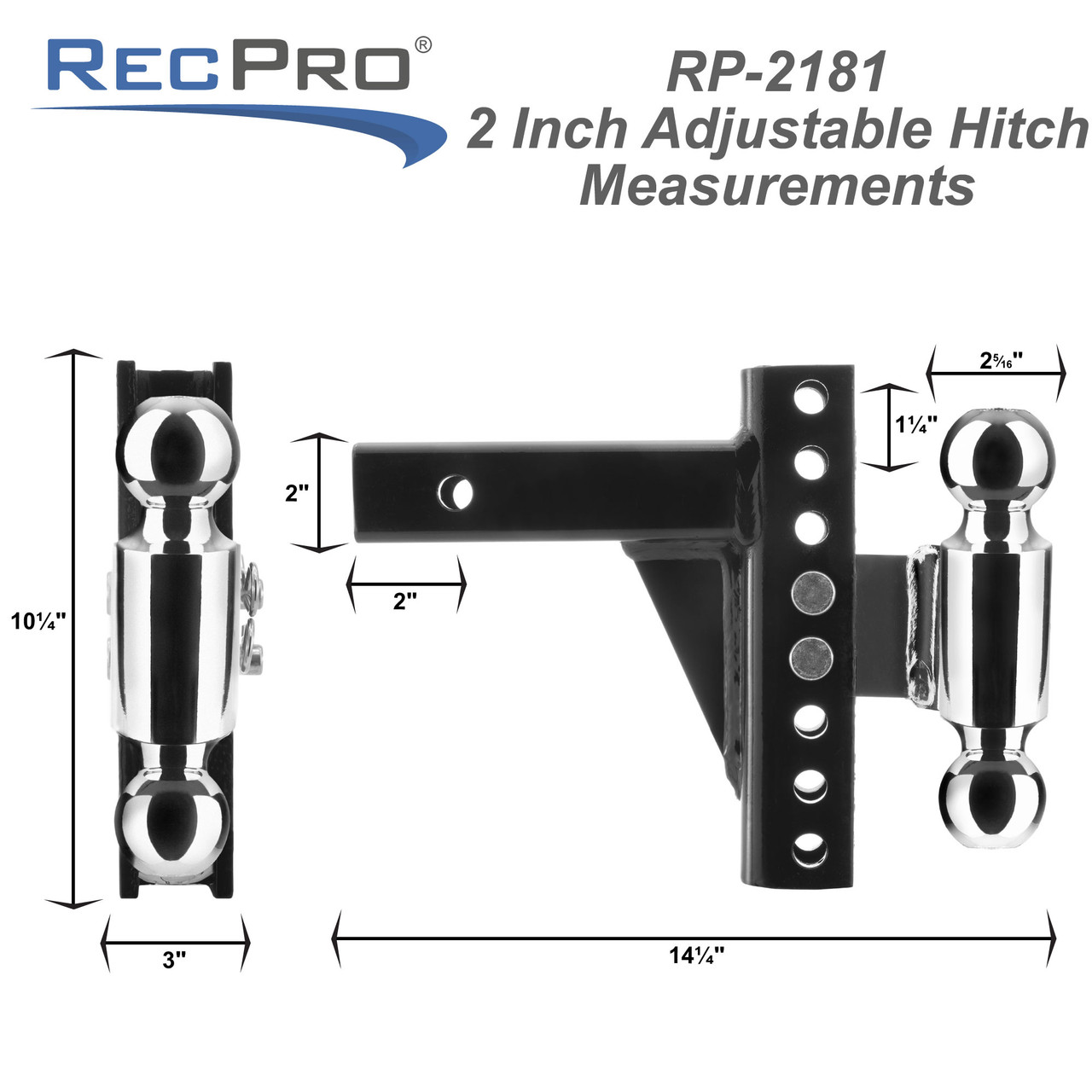 Adjustable Trailer Hitch 8" Drop/Rise with 2" and 2 5/16" Dual Ball
