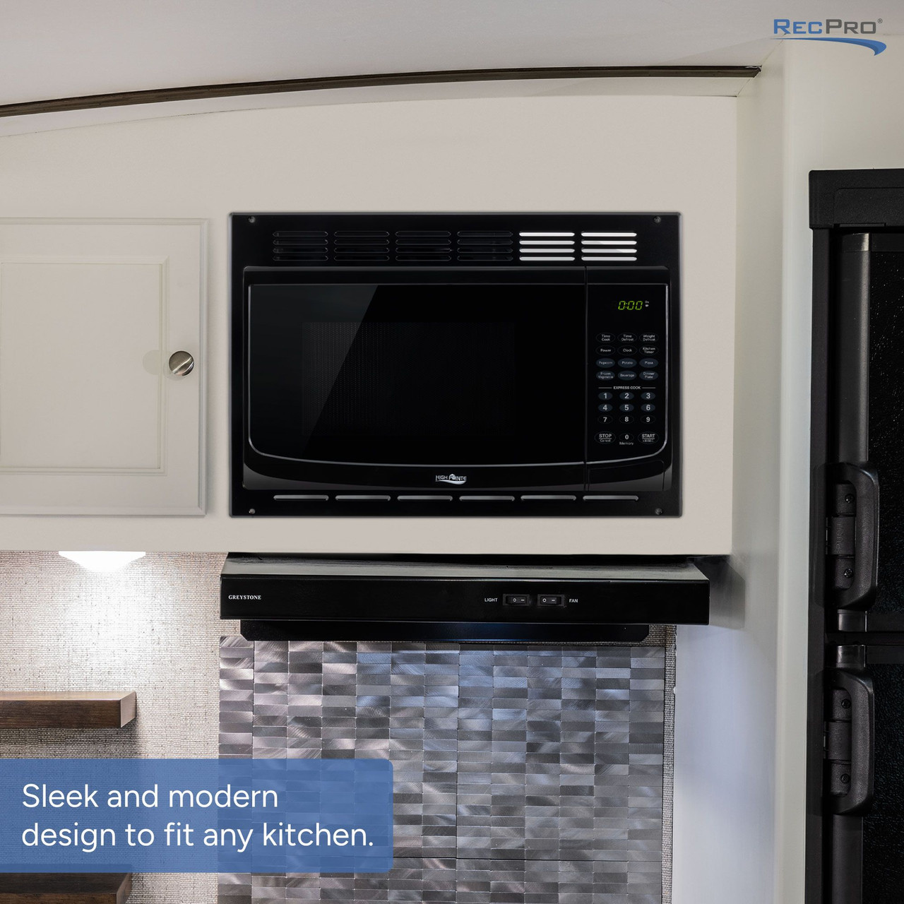 RV Microwave Black 1.0 cu. ft. 900W Replaces High Pointe - RecPro