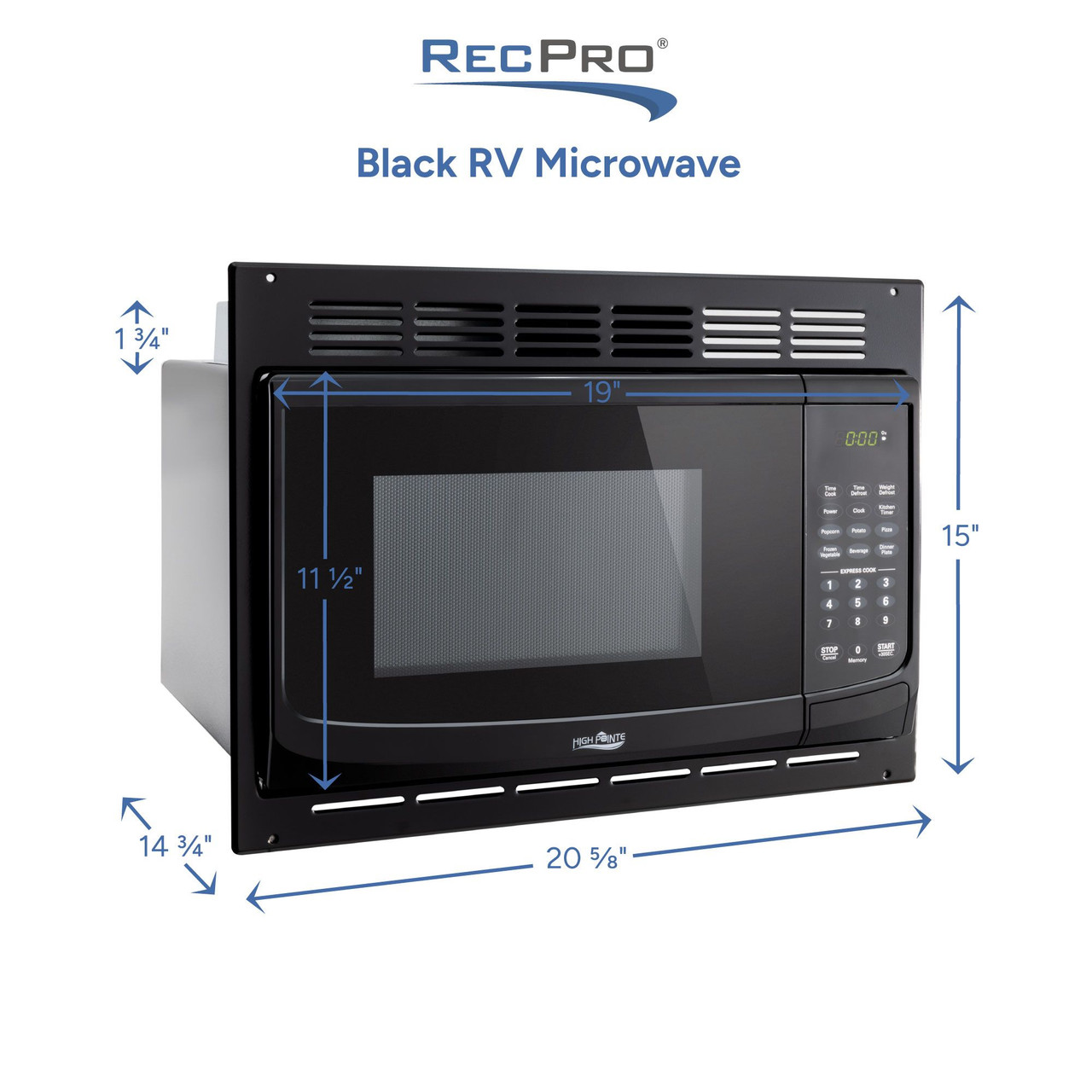 RV Microwave Black 1.0 cu. ft. 900W Replaces High Pointe - RecPro