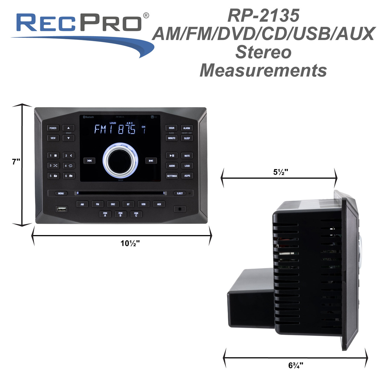 JWM62 RV Stereo AM/FM Radio CD/DVD 3-Zone - RecPro