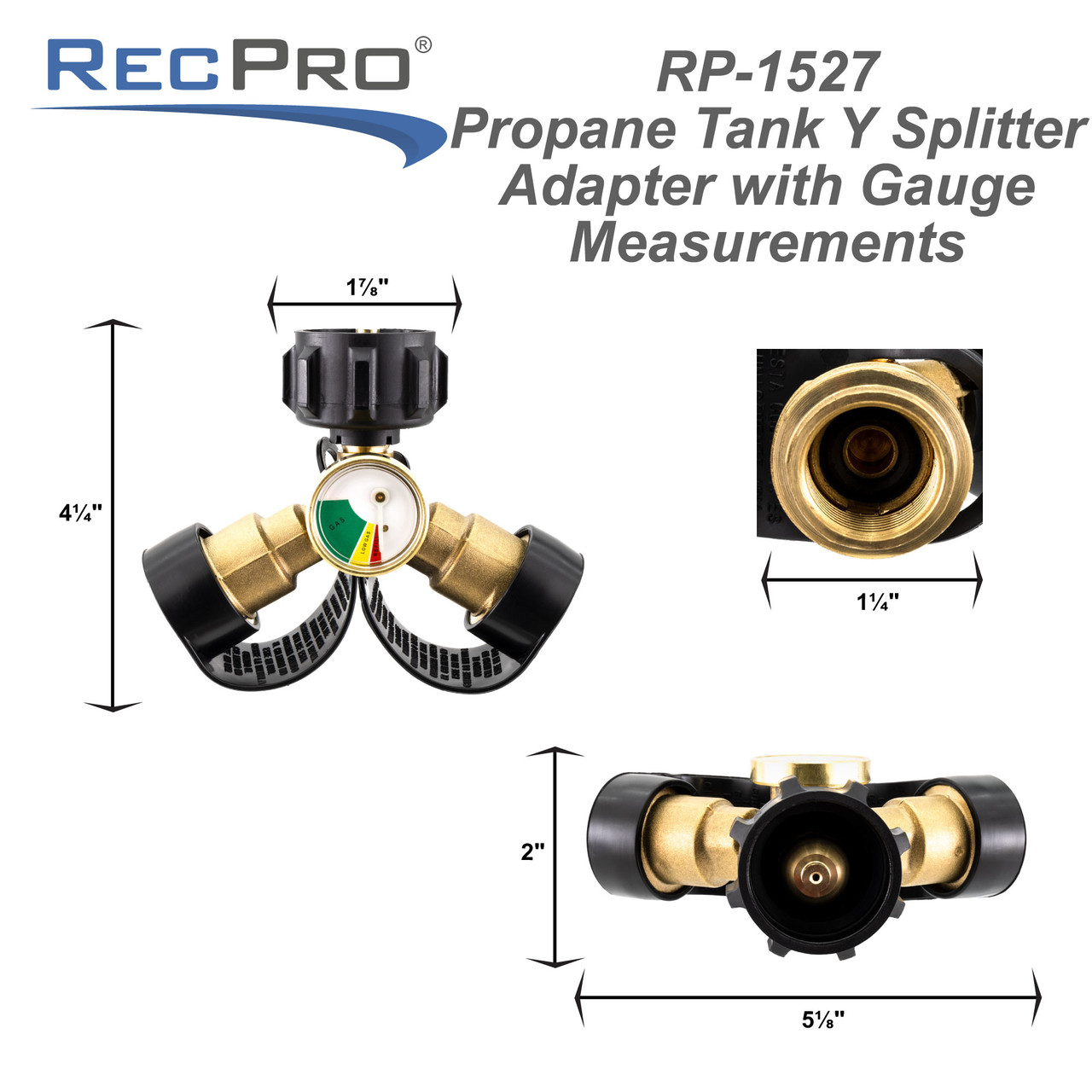 RV 2 Way Propane Y Splitter With Gauge For 20lb Tanks - RecPro