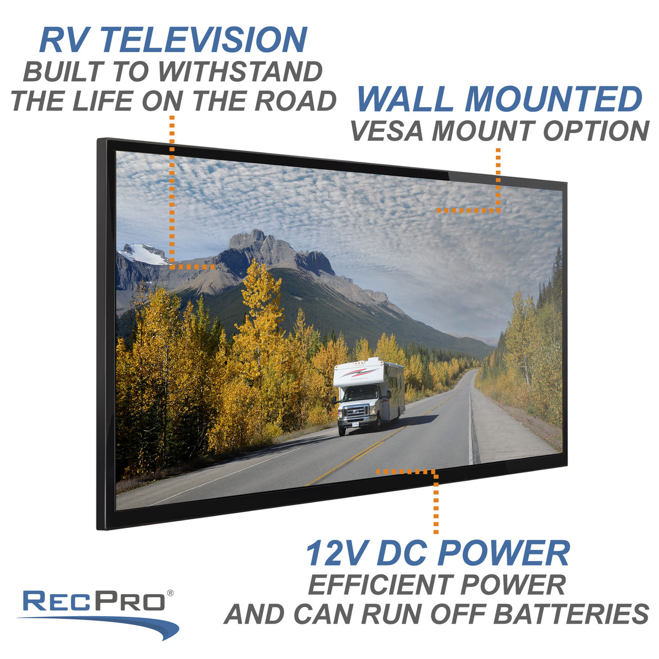 RV Television 32 720p LED Screen 12 Volt HD Smart TV - RecPro