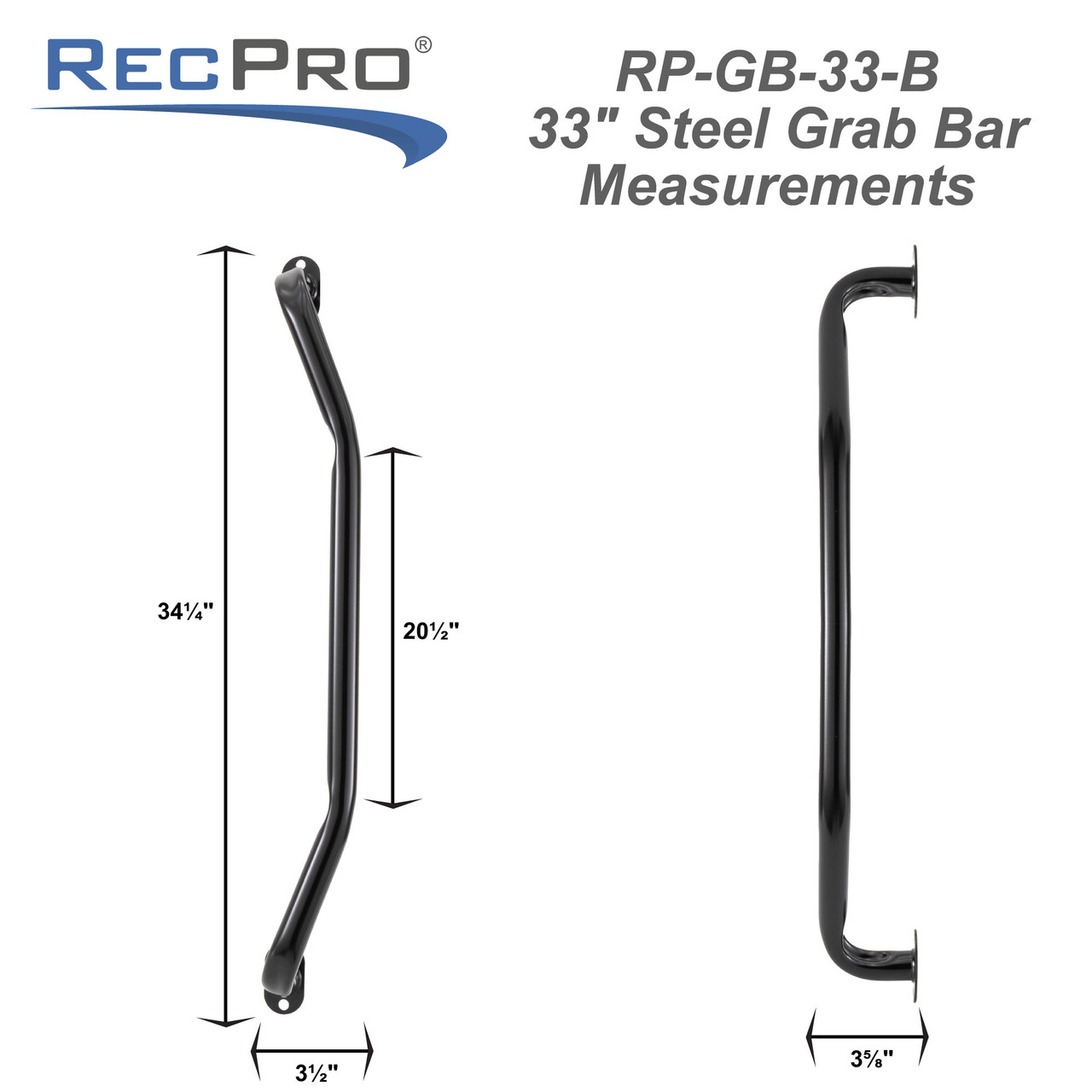 RV Steel Grab Assist Handle 33 Inches Black RecPro