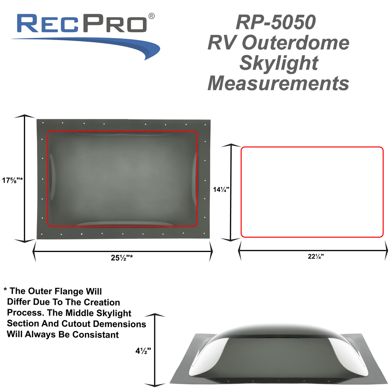 RV 14 x 22 Rectangular Skylight Cover Bubble
