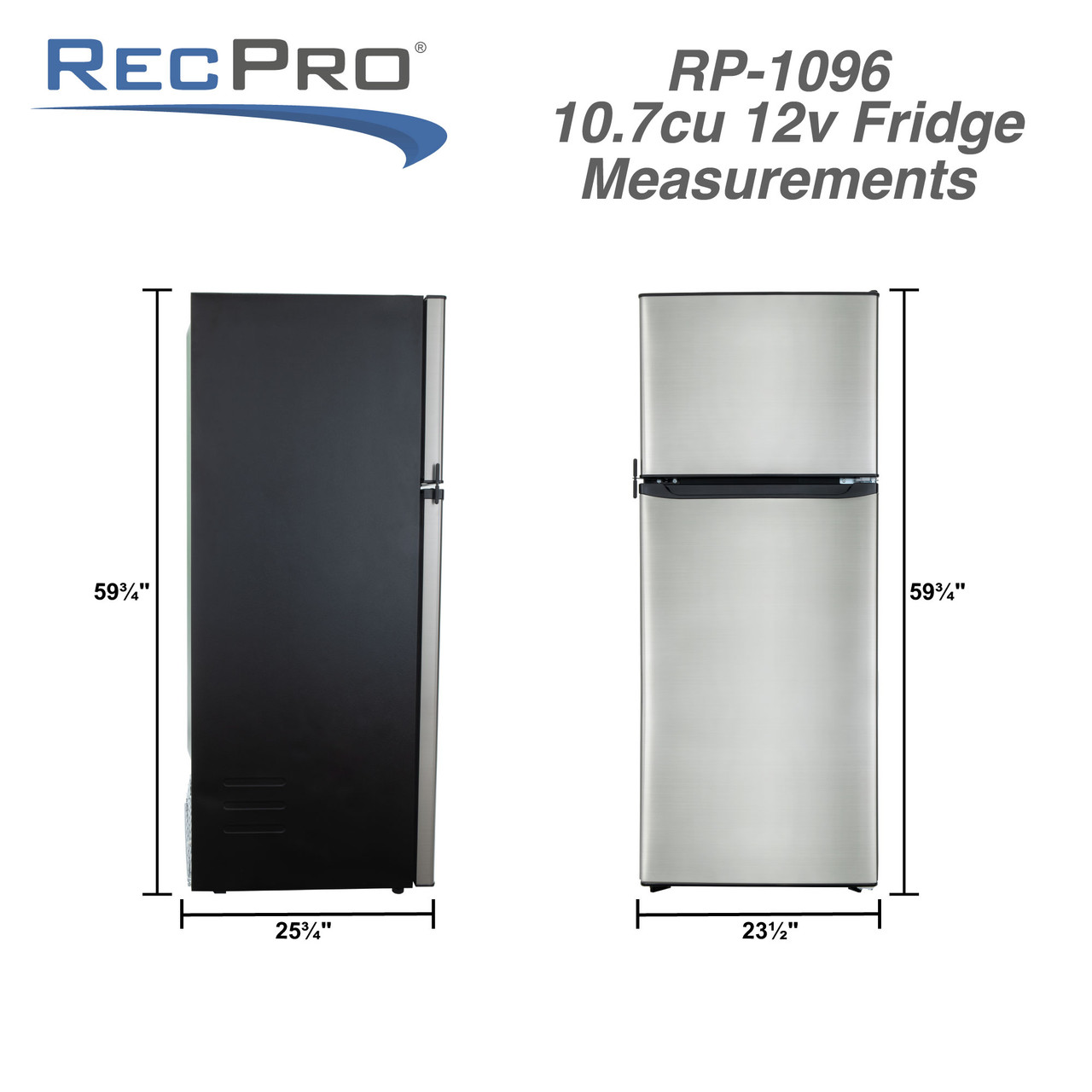 RecPro RV Refrigerator Stainless Steel 10.7 Cubic Feet 12V 2 Door Fridge