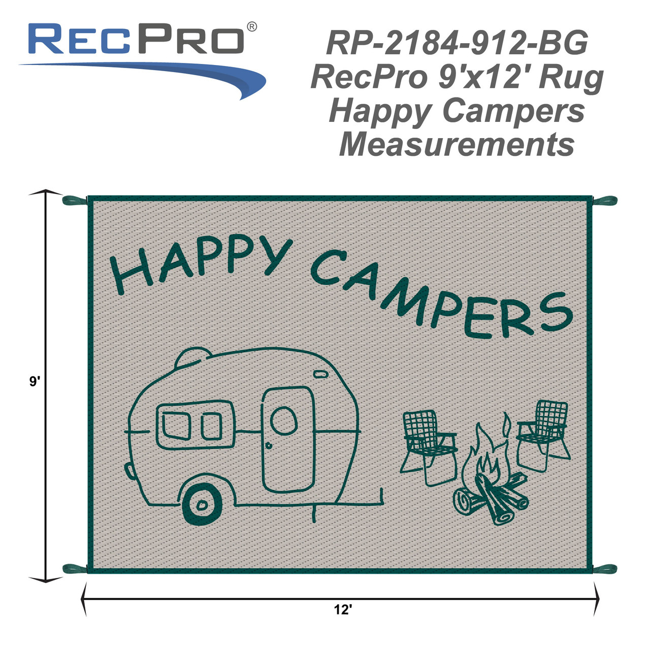 "Happy Campers" RV Outdoor Waterproof Rug RecPro