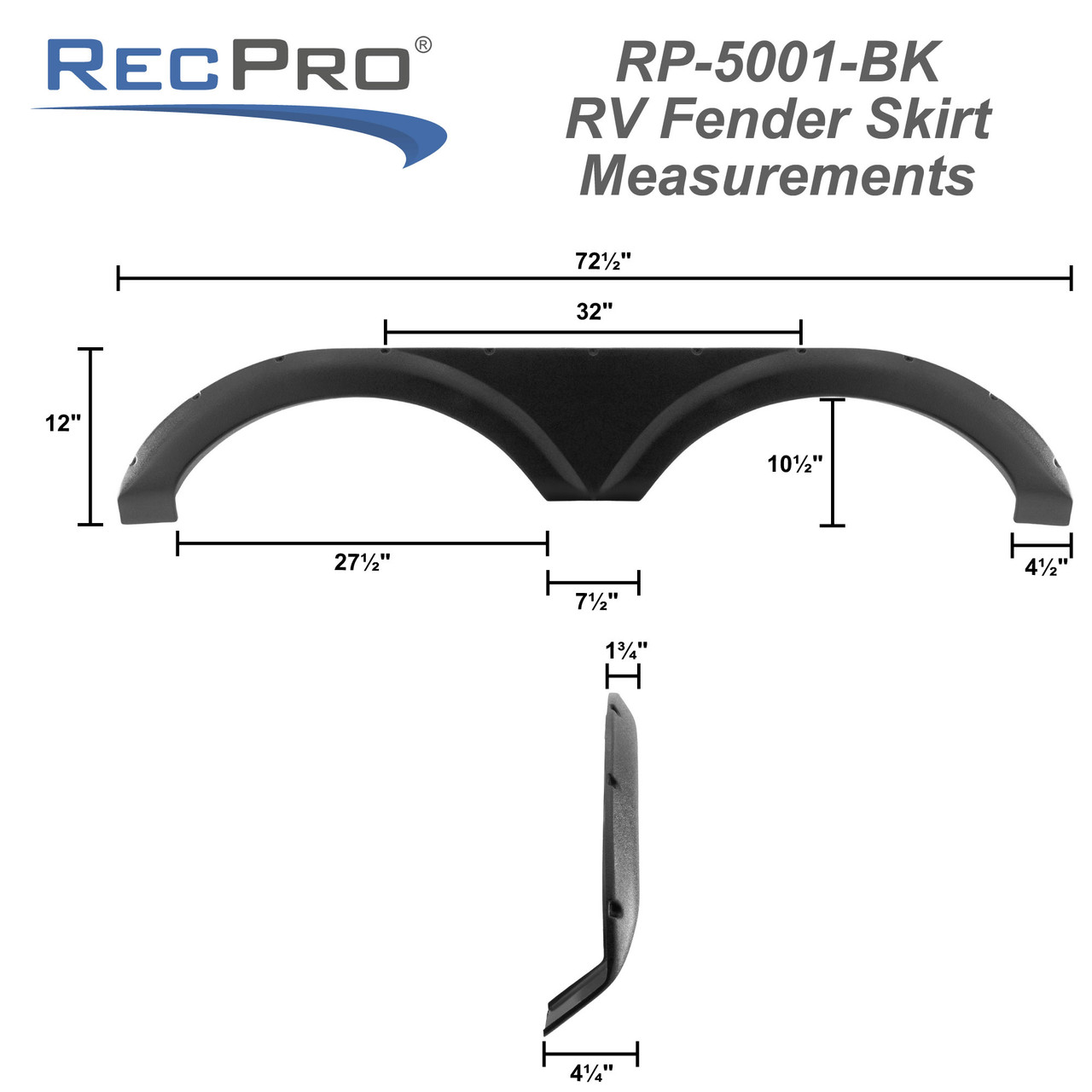 RV Tandem Fender Skirt 72 1/2" W x 12" H Fits Winnebago RecPro