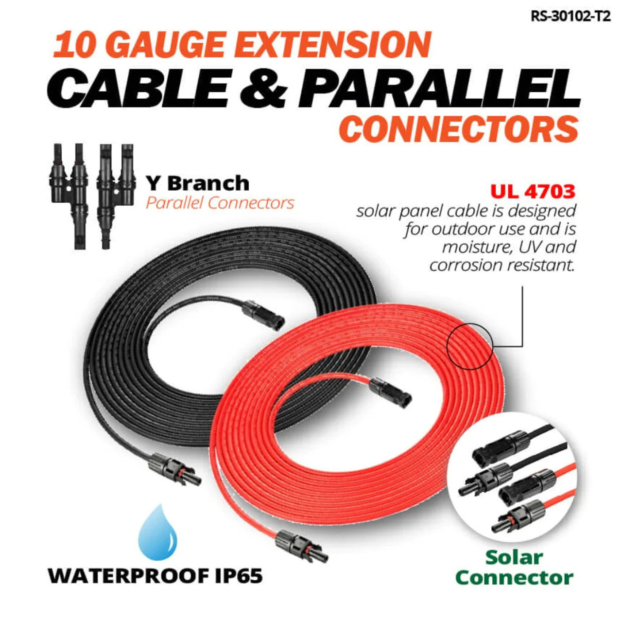 Rich Solar RV 10 Gauge Solar Extension Cable and Parallel Connectors -  RecPro