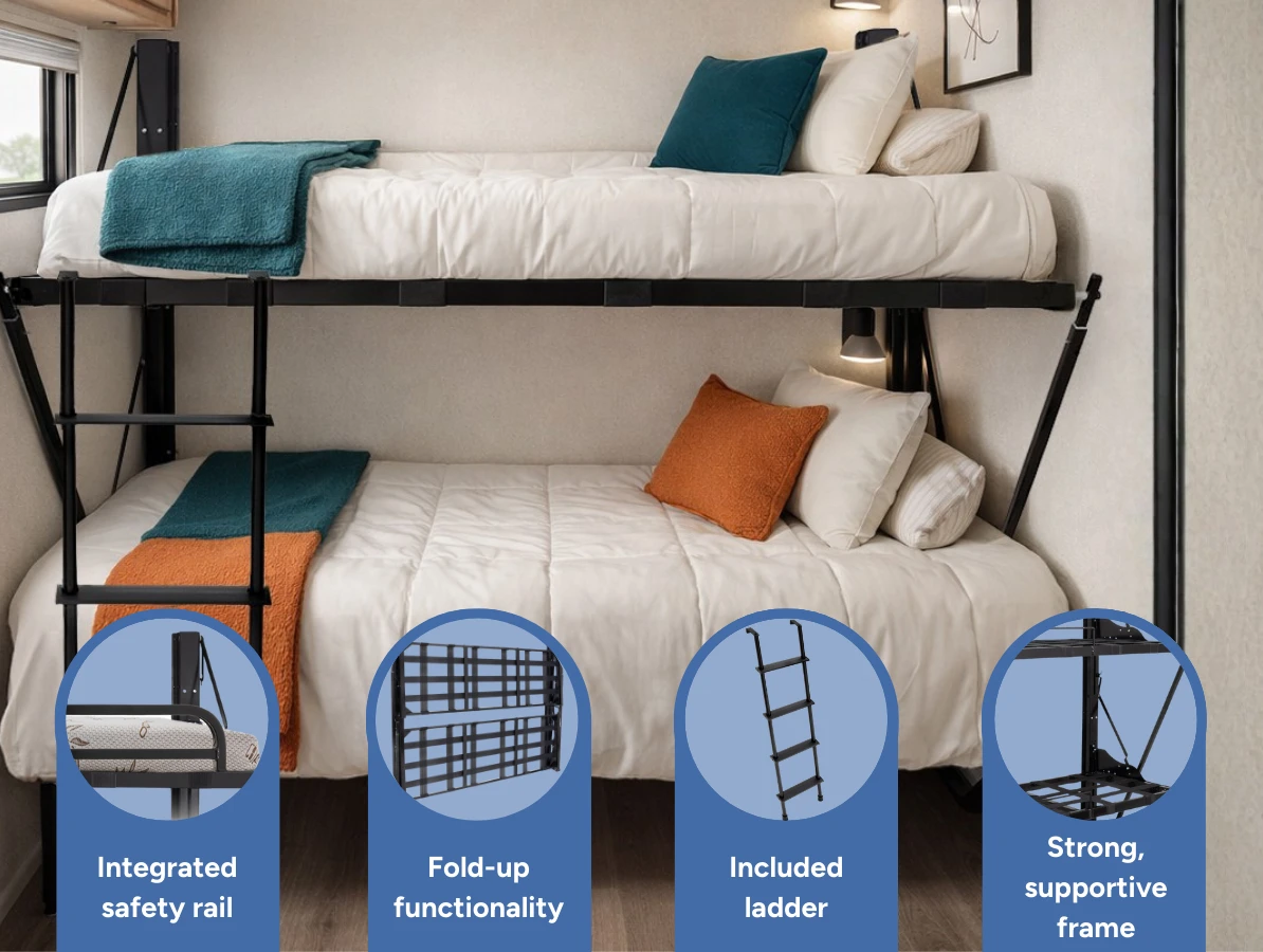 Folding RV Bunk Bed with Safety Rail and Bunk Ladder - Double - RecPro