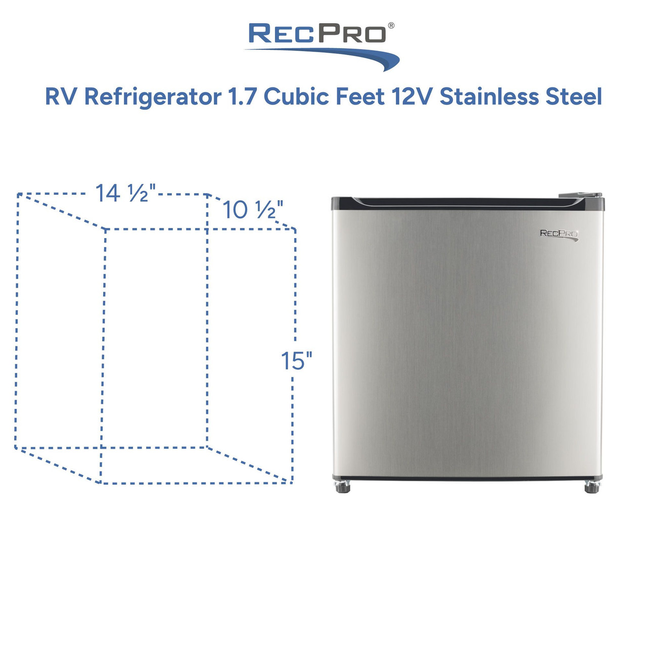 RV Refrigerator 1.7 Cubic Feet 12V Stainless Steel - RecPro