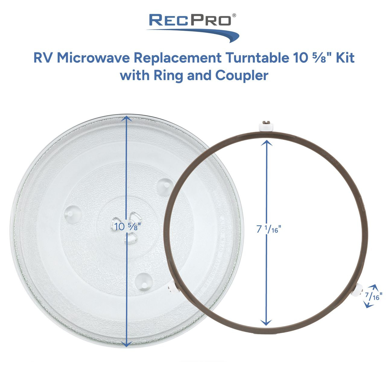 RV Microwave Replacement Turntable 10 ⅝” Kit with Ring and