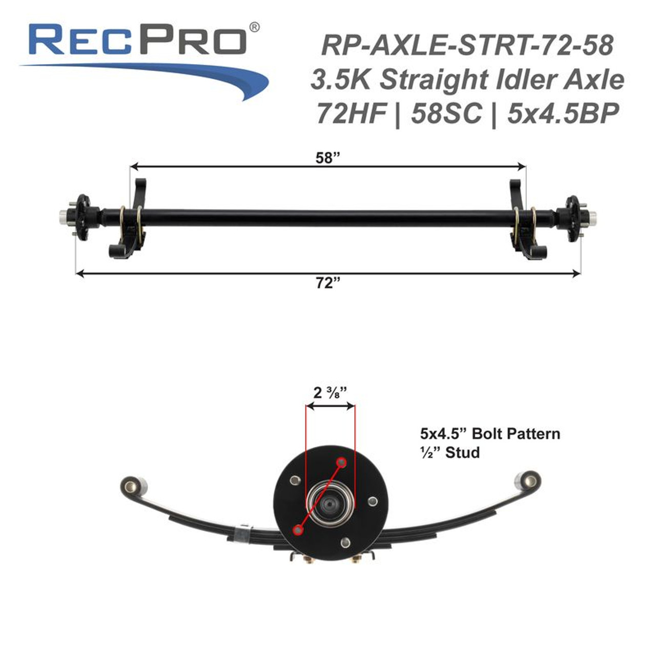 3,500 lb Straight Idler Trailer Axle - 72