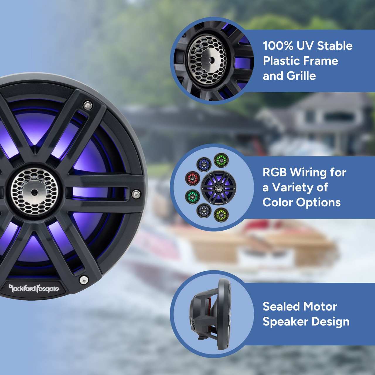 Rockford Fosgate M2-65B Marine Speakers LED Speakers IPX6