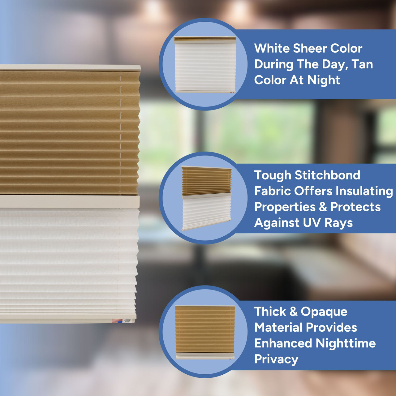 RV Blinds Day & Night Pleated Shades White/Tan Stitchbond - RecPro