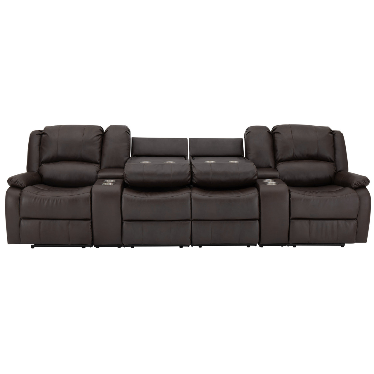 RecPro Charles 120 Quad Wall Hugger RV Recliner Sofa with Two Drop Down Consoles