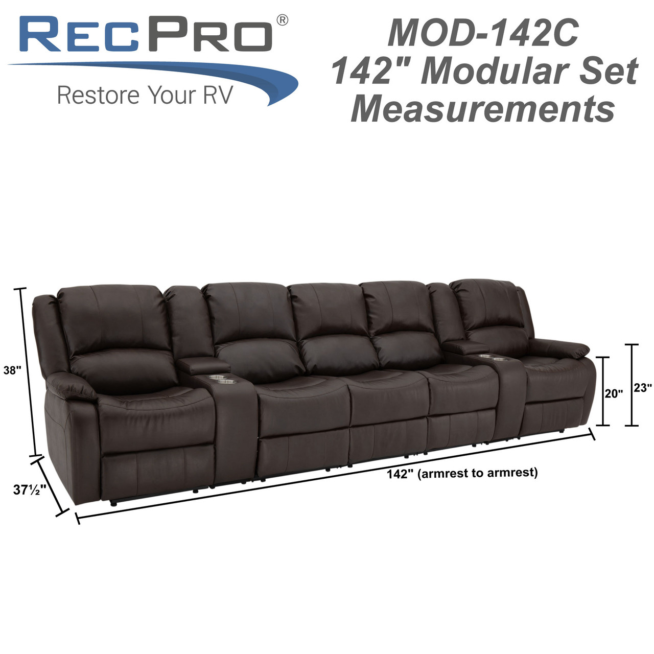 RecPro Charles 67 Powered Double RV Wall Hugger Recliner Sofa RV Loveseat (Mahogany)