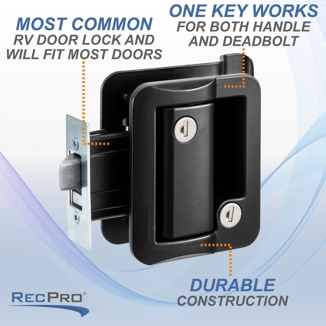 Camper RV Door Lock - Black, Keyed Lock For Security On Trailers And Motorhomes