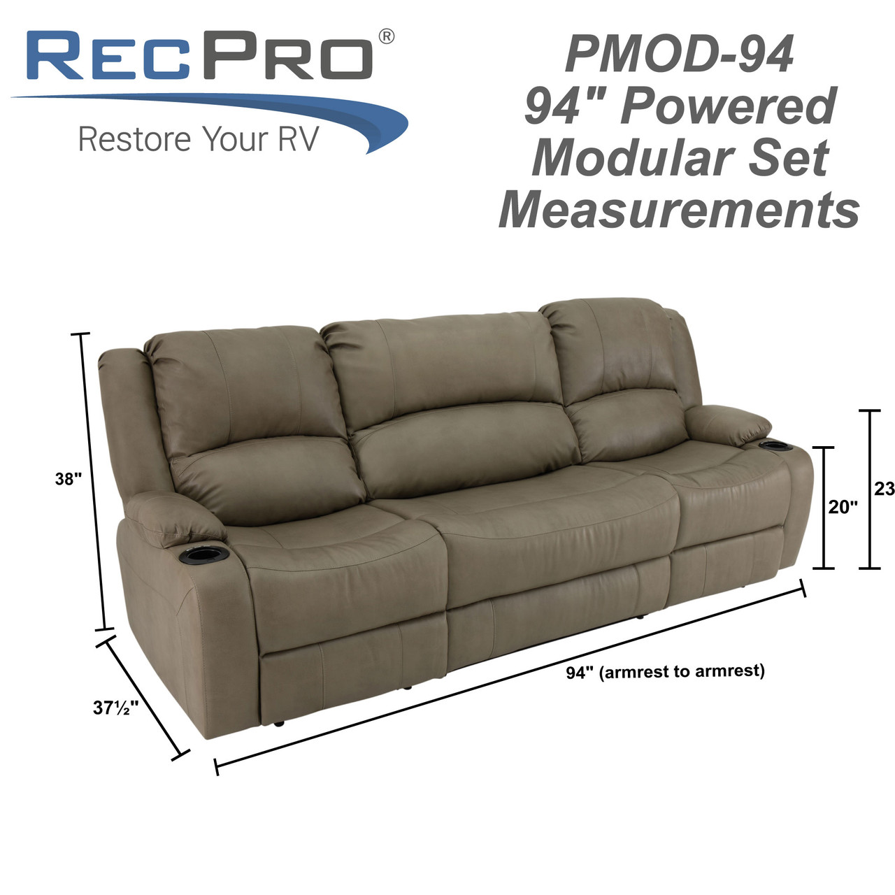 RecPro Charles 67 Double RV Wall Hugger Recliner Sofa with