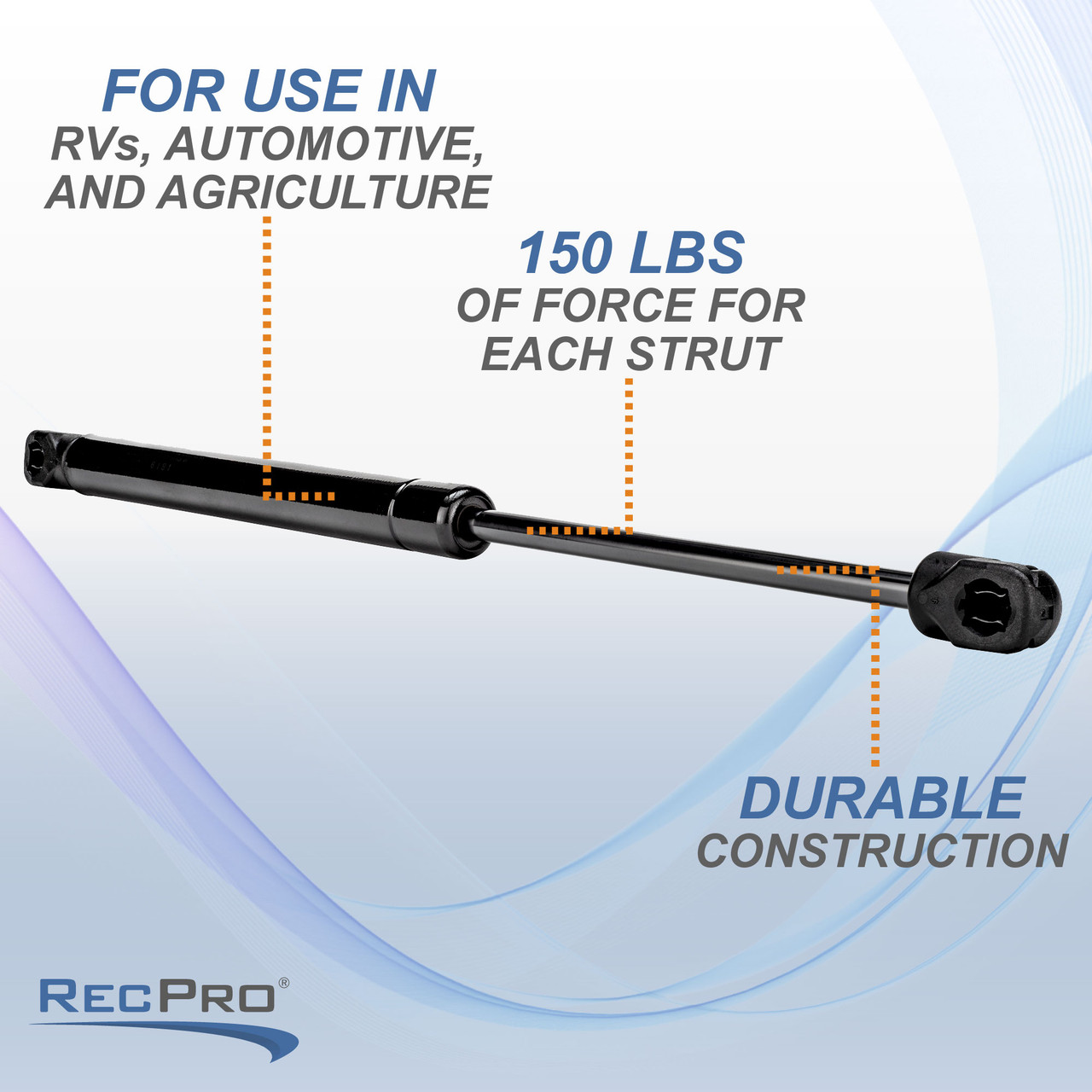 Gas Strut 20 and 150lb, For RV, Automotive, and Agricultural Uses (2 Or 4  Pack) - RecPro