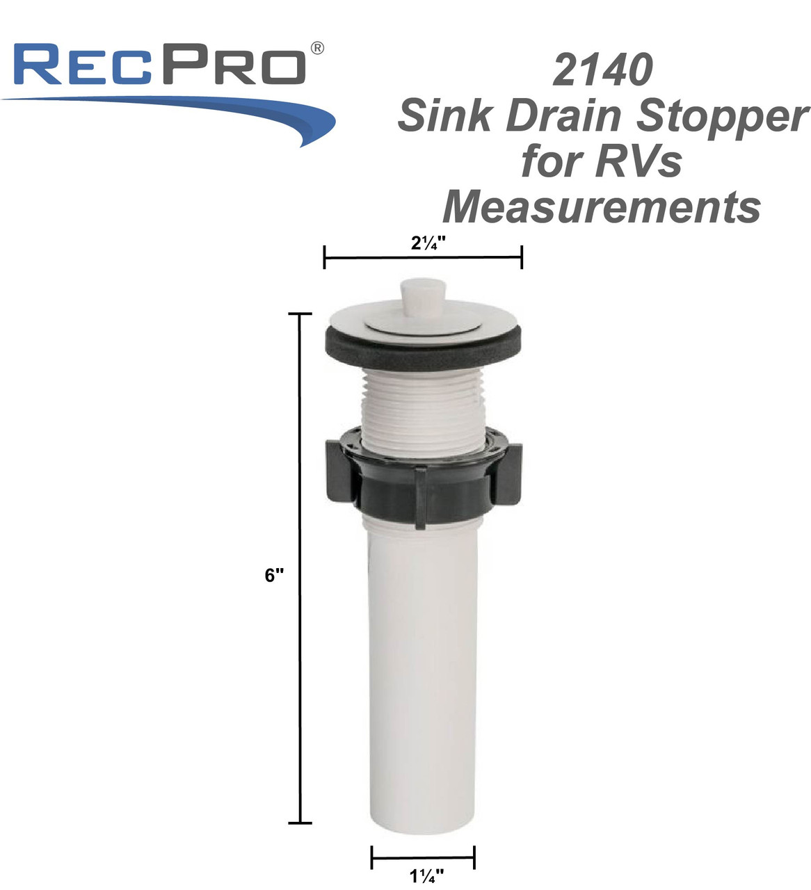 Sink Drain Stopper for RVs in White RecPro