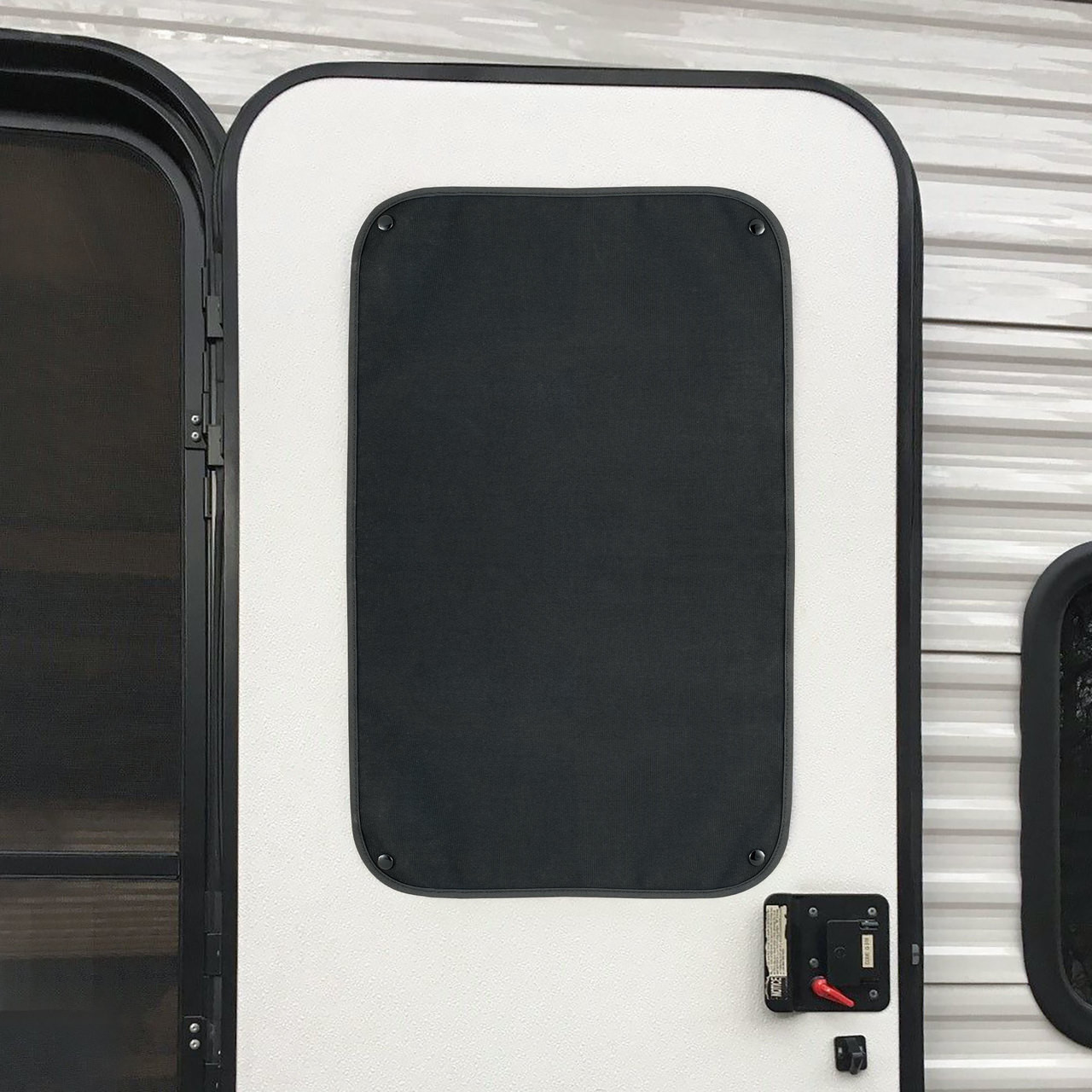 RV Window Shade for Entry Door with Snaps - Black - RecPro