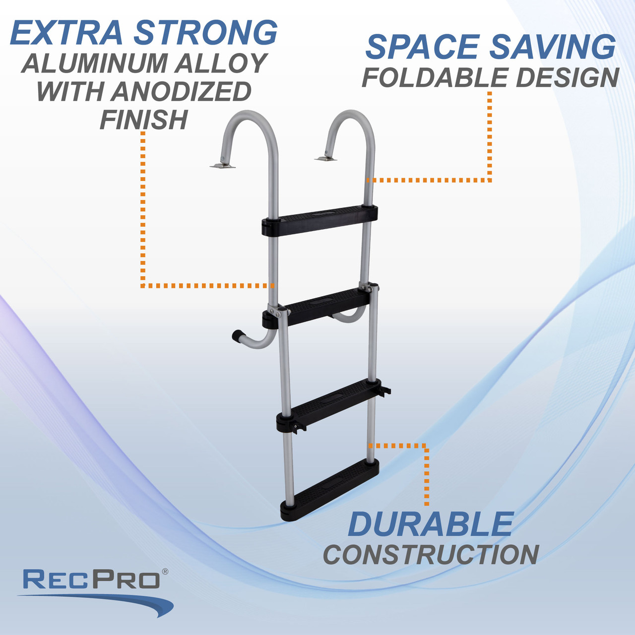 4 Step Foldable Ladder for Swim Pool or Boat, Pontoon Boarding