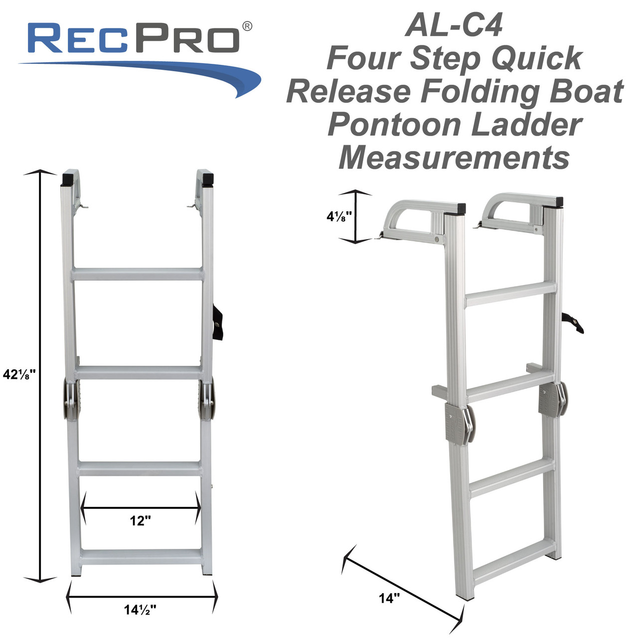 AL C4 Four Step Quick Release Folding Aluminum Pontoon Boat Ladder