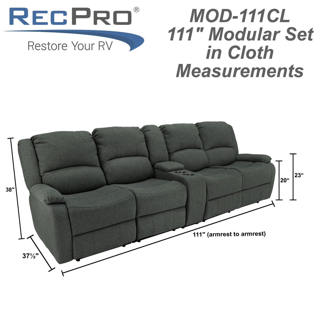 Charles Down in with Quad Cloth Holder Cup Consoles Sofa Wall Hugger - RecPro RecPro Two Recliner RV & Drop 111\