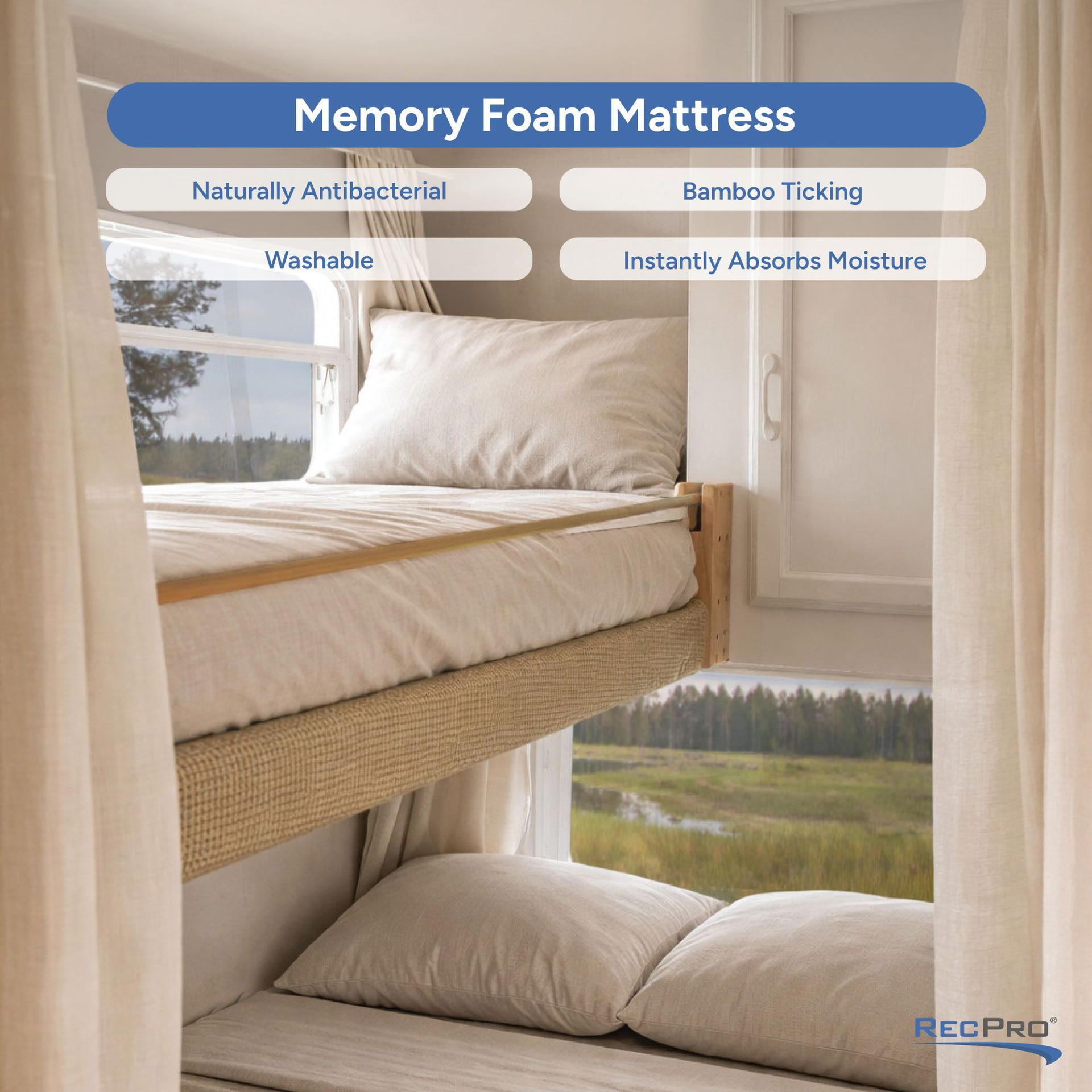 RV Bunk Bed Mattress - 30" x 75" x 6" Thick Memory Foam Gel Infused
