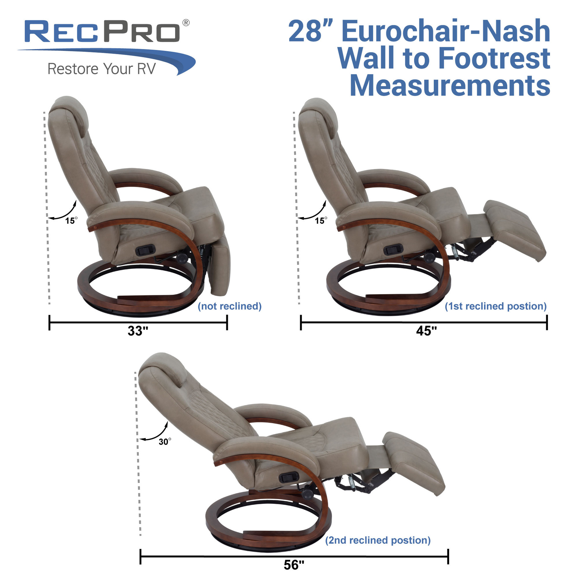 RecPro Nash 28" RV Euro Chair Recliner Modern RV Furniture Design RecPro