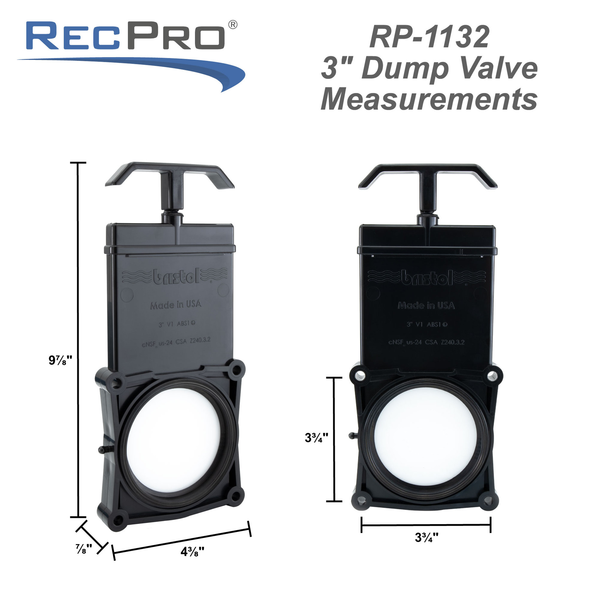RV Dump Valve 3" LaSalle Bristol RecPro