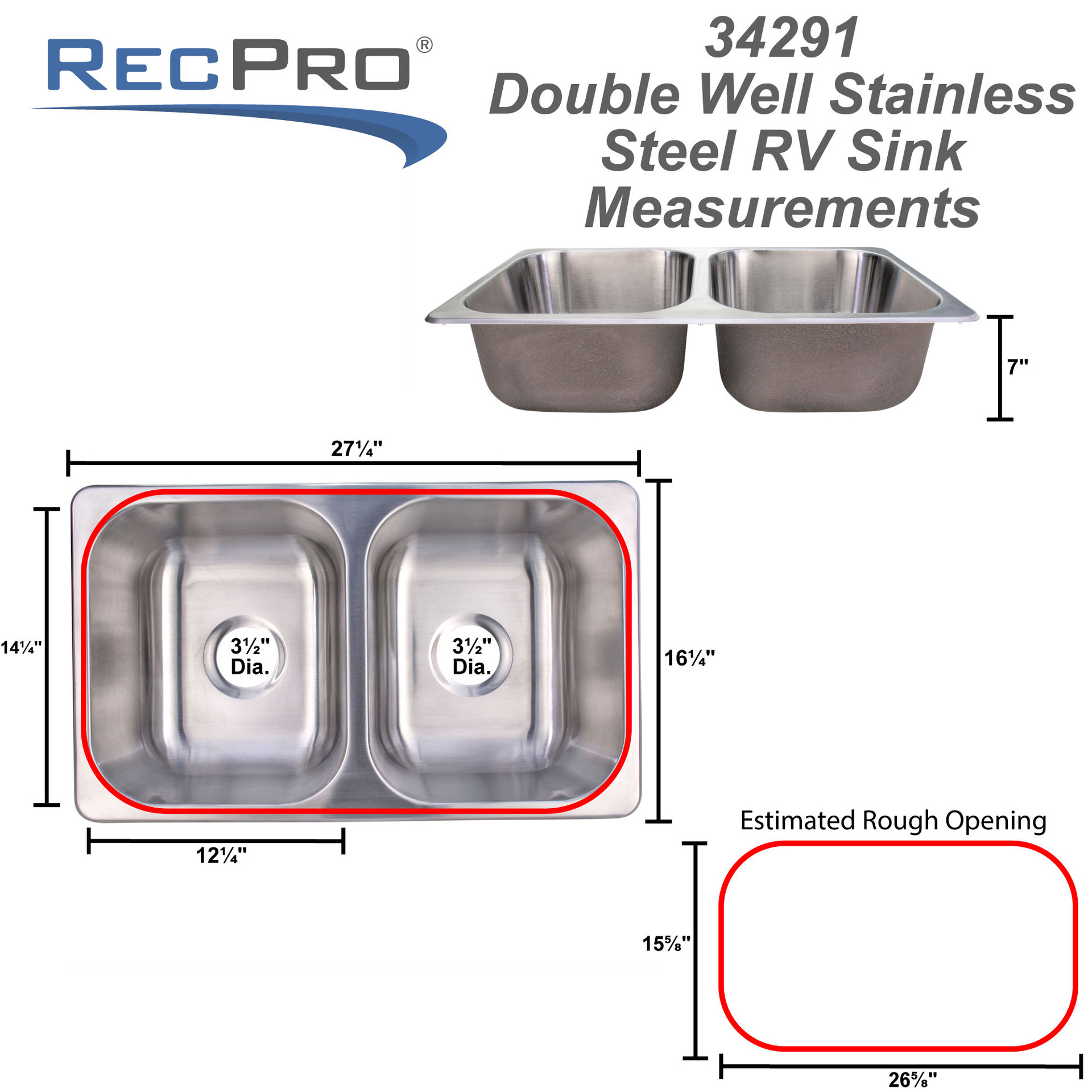 Double Stainless Steel RV Sink 27