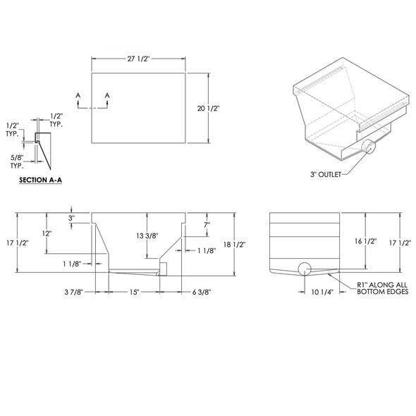 31 Gallon Waste Water Tank 27 1/2" x 26" x 17" 1/2" 4852 Elkhart Plastics