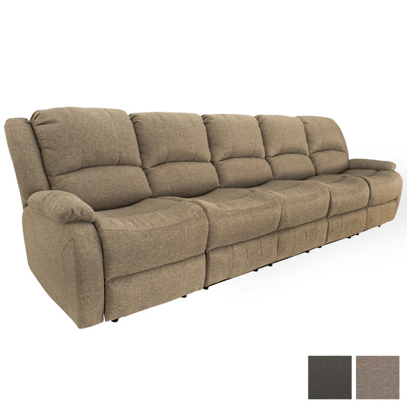 RecPro Charles 124" Wall Hugger RV Recliner Sofa with Three Drop Down Consoles in Cloth