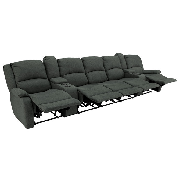 RecPro Charles 142" Wall-Hugger RV Recliner Sofa with Two Center Consoles in Cloth