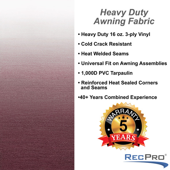 Heavy duty awning fabric. Cold crack resistant. Heat welded seams. Universal fit. 1,000 PVC tarpaulin. Heat sealed seams.