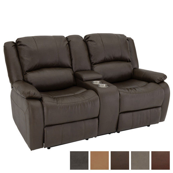 RecPro Charles 67" Double RV Wall Hugger Recliner Sofa with Console