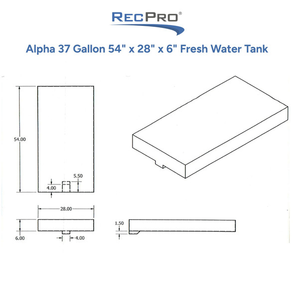 Alpha 37 Gallon 54" x 28" x 6" Fresh Water Tank 938002