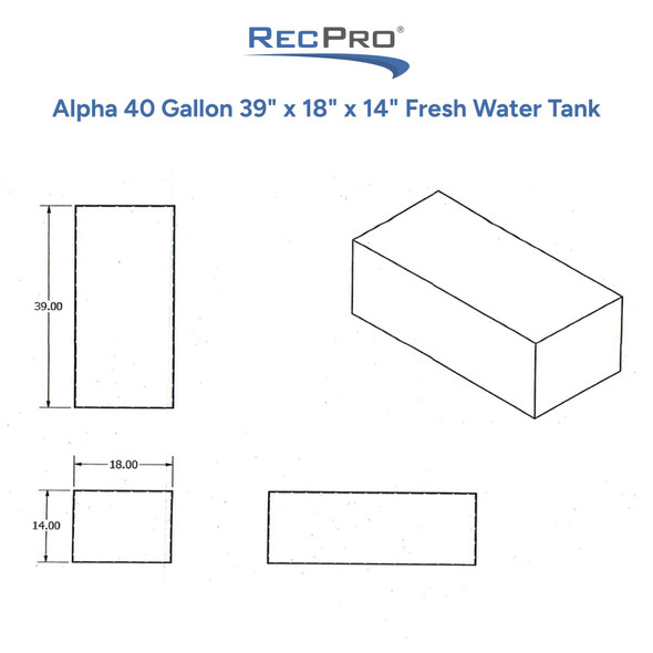Alpha 40 Gallon 39" x 18" x 14" Fresh Water Tank 388002