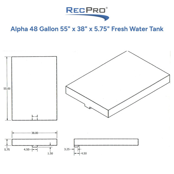 Alpha 48 Gallon 55" x 38" x 5.75" Fresh Water Tank VR38556W