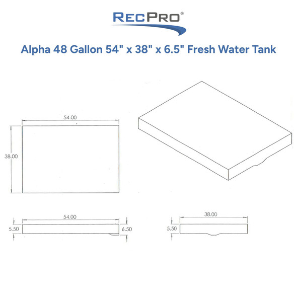 Alpha 48 Gallon 54" x 38" x 6.5" Fresh Water Tank 672002