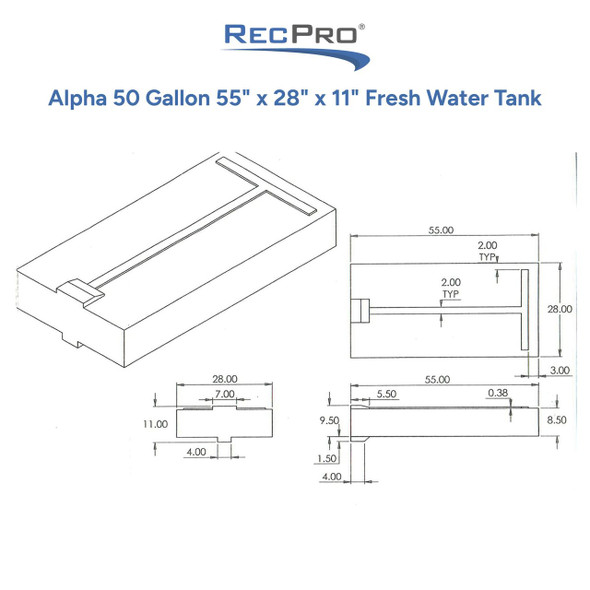 Alpha 50 Gallon 55" x 28" x 11" Fresh Water Tank VR285585W