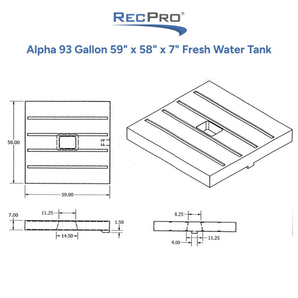 Alpha 93 Gallon 59" x 58" x 7" Fresh Water Tank 931002