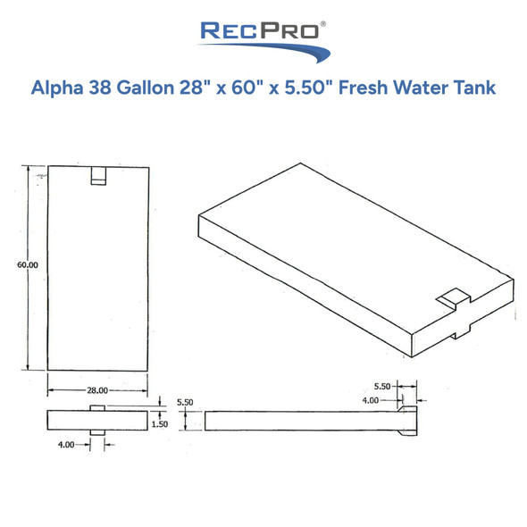 Alpha 38 Gallon 28" x 60" x 5.50" Fresh Water Tank VR286055
