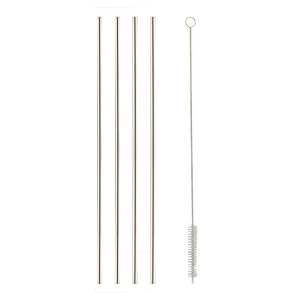 Four RecPro stainless steel straws and a cleaning brush.