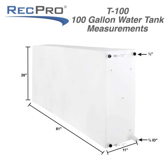 100 Gallon RV Water Tank 11" x 81" x 26"