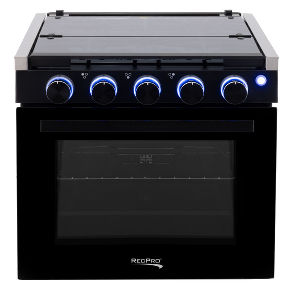 Black 21" gas range front view.