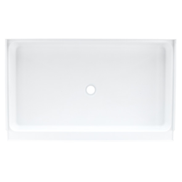 White RV shower pan with center drain top view.