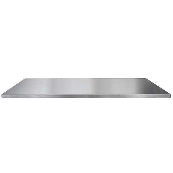 Stainless steel concession counter top front view.